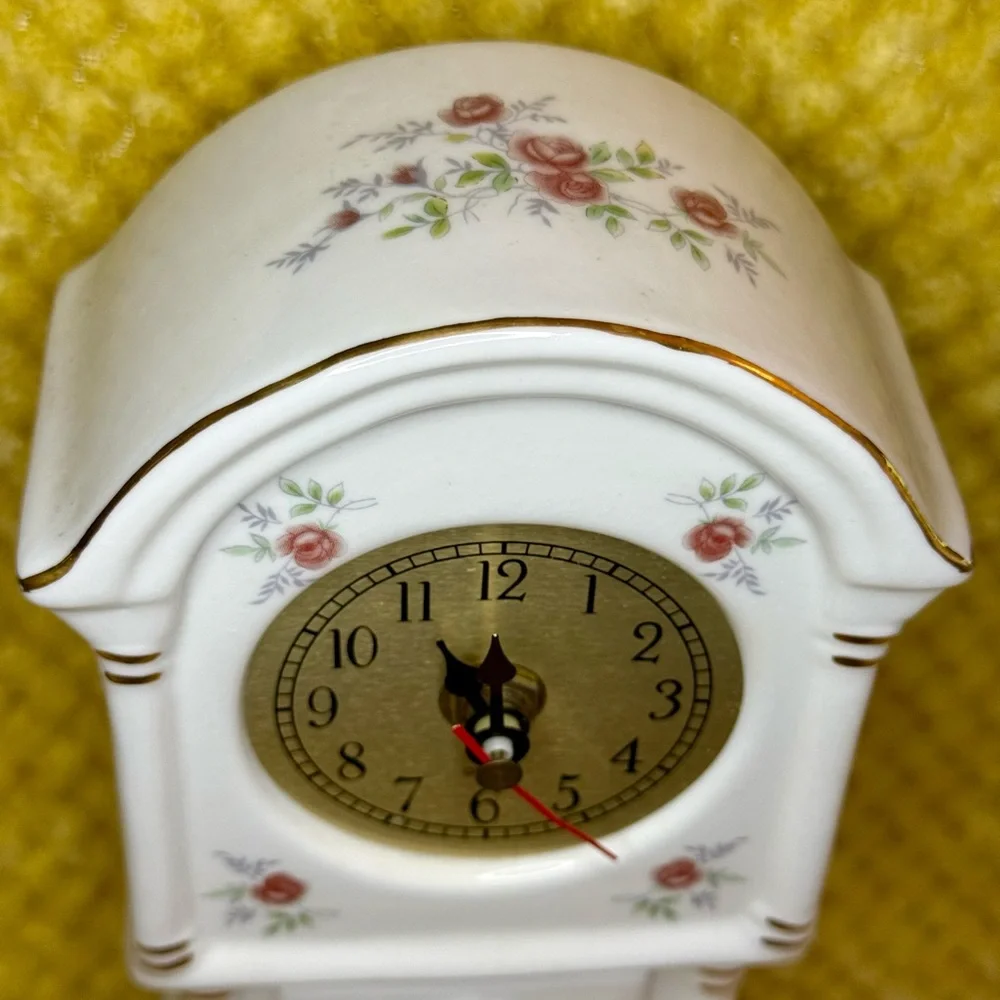 Vintage Floral Ceramic Mantel Clock ~ Grandfather Clock